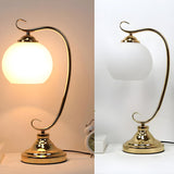 Elegant Dome Glass Shade Curved Metal Arm Table Lamp Image - 10