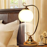 Elegant Dome Glass Shade Curved Metal Arm Table Lamp Image - 15