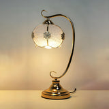 Elegant Dome Glass Shade Curved Metal Arm Table Lamp Image - 3