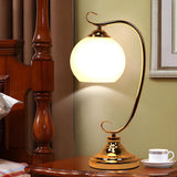 Elegant Dome Glass Shade Curved Metal Arm Table Lamp Image - 6