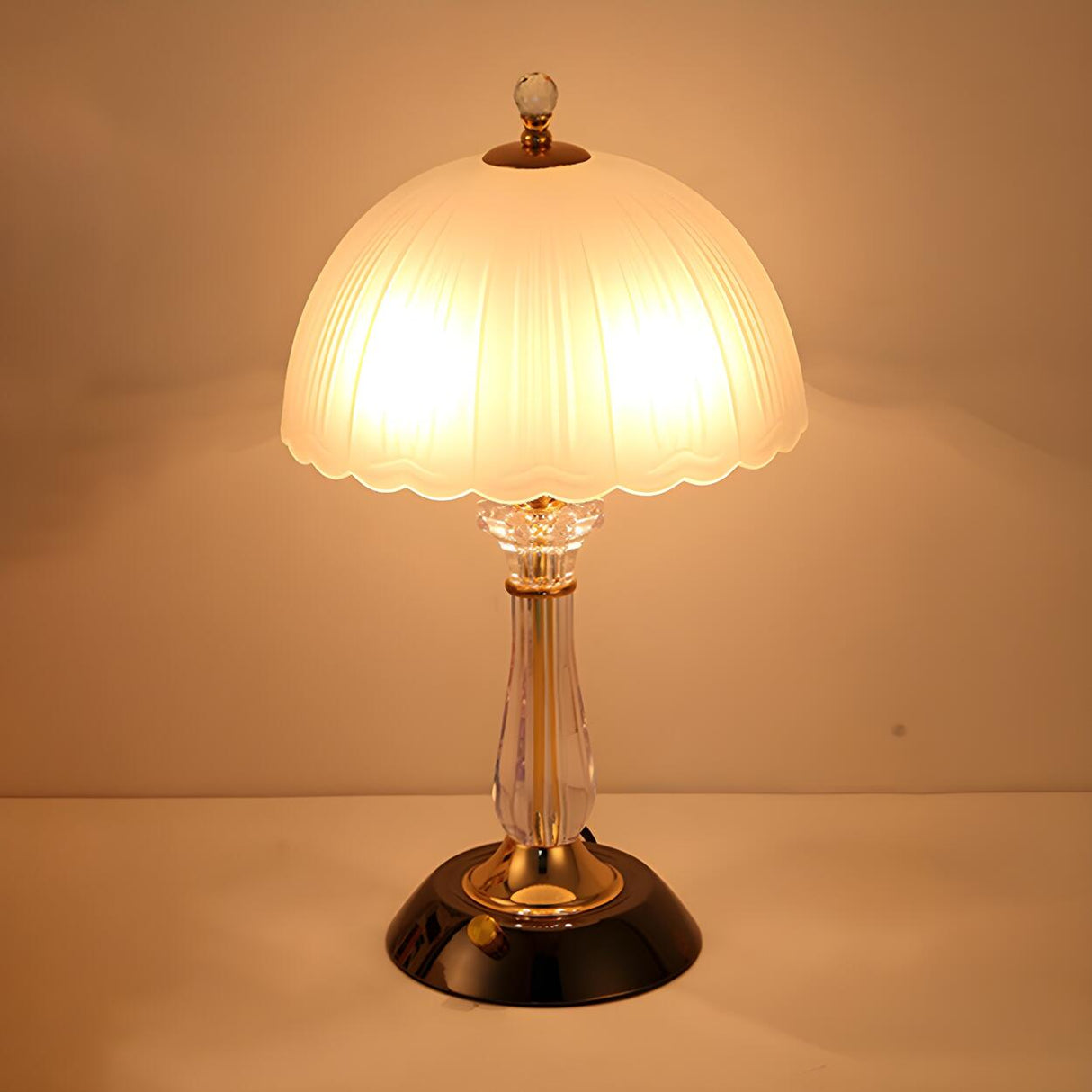 Elegant Dome Glass Shade Umbrella Crystal Table Lamp Image - 2