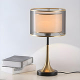 Elegant Double Layer Fabric Cylinder Shade Table Lamp Image - 1