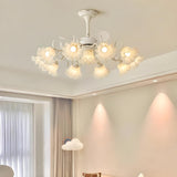 Elegant Down Rod White Floral Ceiling Fan with Lights Image - 1