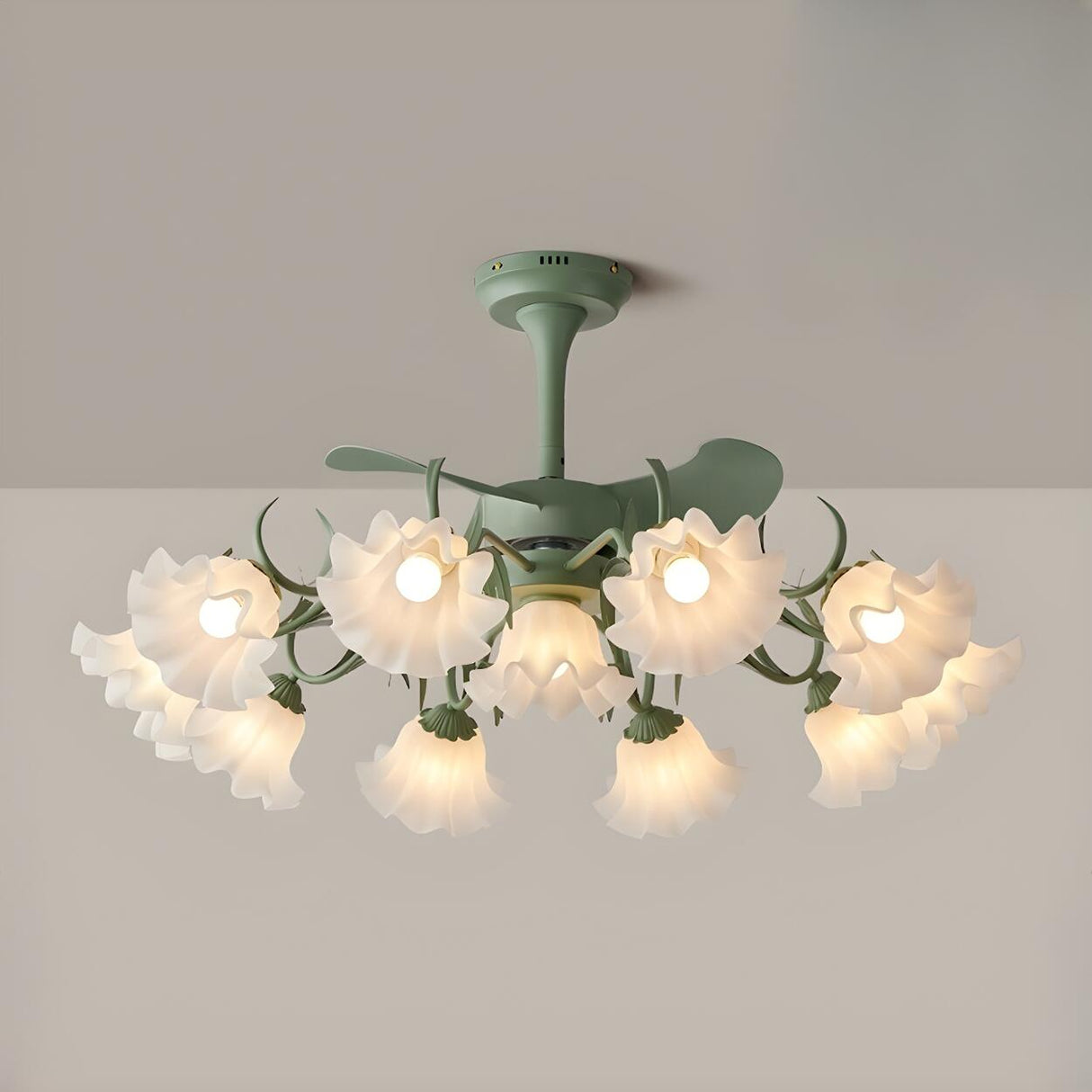 Elegant Down Rod White Floral Ceiling Fan with Lights Image - 11