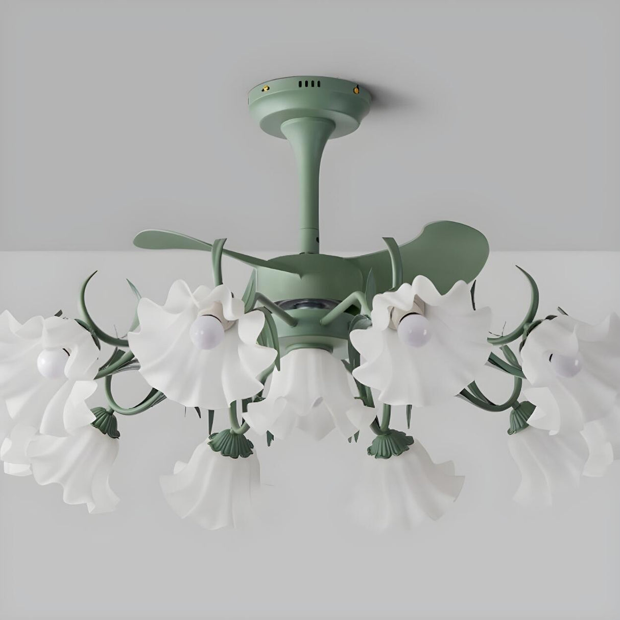 Elegant Down Rod White Floral Ceiling Fan with Lights Image - 12