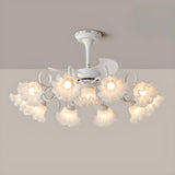 Elegant Down Rod White Floral Ceiling Fan with Lights Image - 15