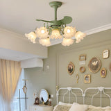 Elegant Down Rod White Floral Ceiling Fan with Lights Image - 3