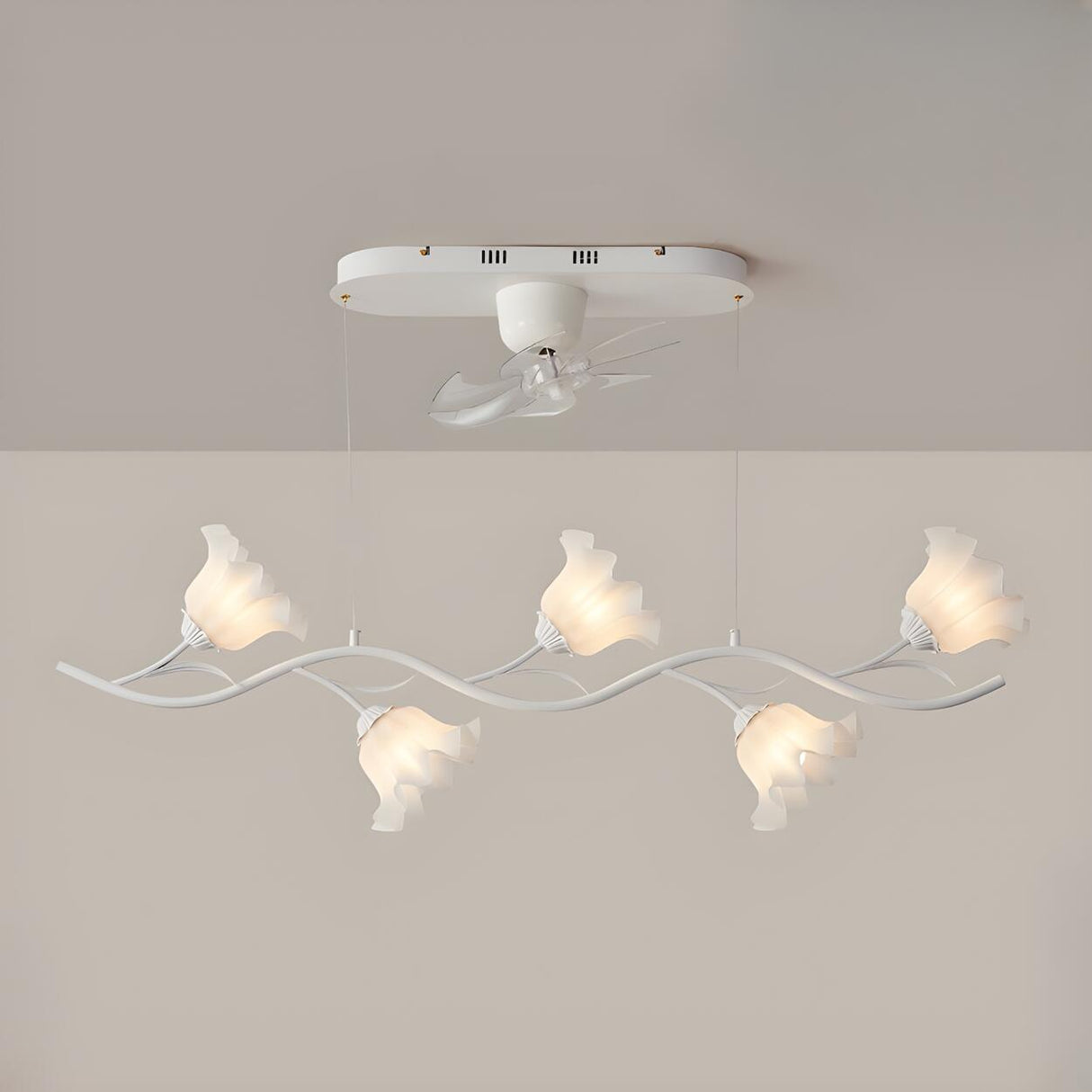 Elegant Down Rod White Floral Ceiling Fan with Lights Image - 6