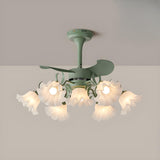 Elegant Down Rod White Floral Ceiling Fan with Lights Image - 9