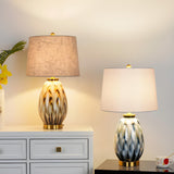 Elegant Drum Fabric Shade Ceramic Base Table Lamp Image - 1