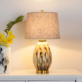 Elegant Drum Fabric Shade Ceramic Base Table Lamp Image - 16