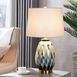 Elegant Drum Fabric Shade Ceramic Base Table Lamp Image - 17