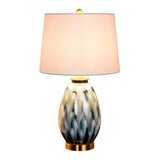 Elegant Drum Fabric Shade Ceramic Base Table Lamp Image - 2