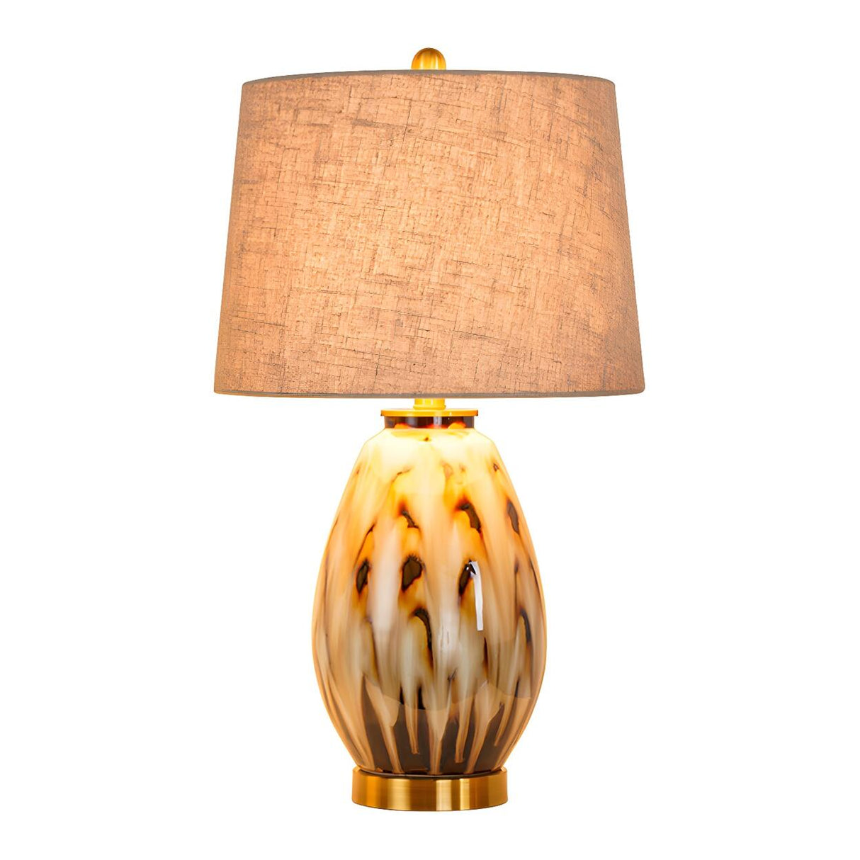 Elegant Drum Fabric Shade Ceramic Base Table Lamp Image - 3