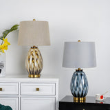 Elegant Drum Fabric Shade Ceramic Base Table Lamp Image - 4