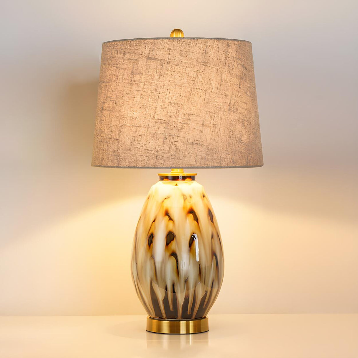 Elegant Drum Fabric Shade Ceramic Base Table Lamp Image - 8