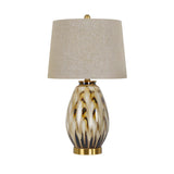 Elegant Drum Fabric Shade Ceramic Base Table Lamp Image - 9