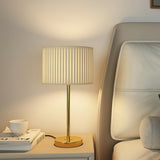 Elegant Drum Pleated Fabric Shade Metal Table Lamp Image - 1