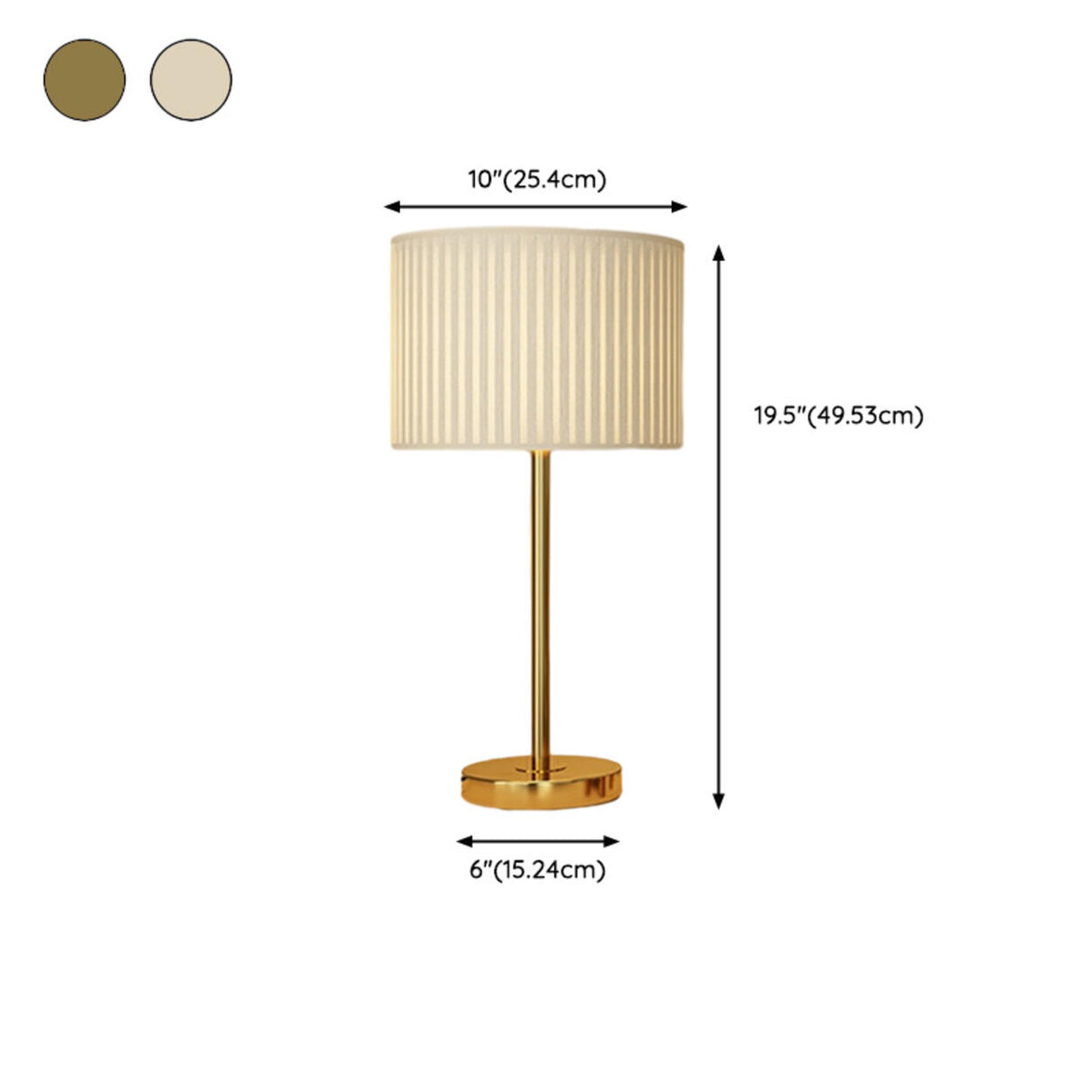 Elegant Drum Pleated Fabric Shade Metal Table Lamp 