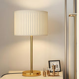 Elegant Drum Pleated Fabric Shade Metal Table Lamp Image - 4