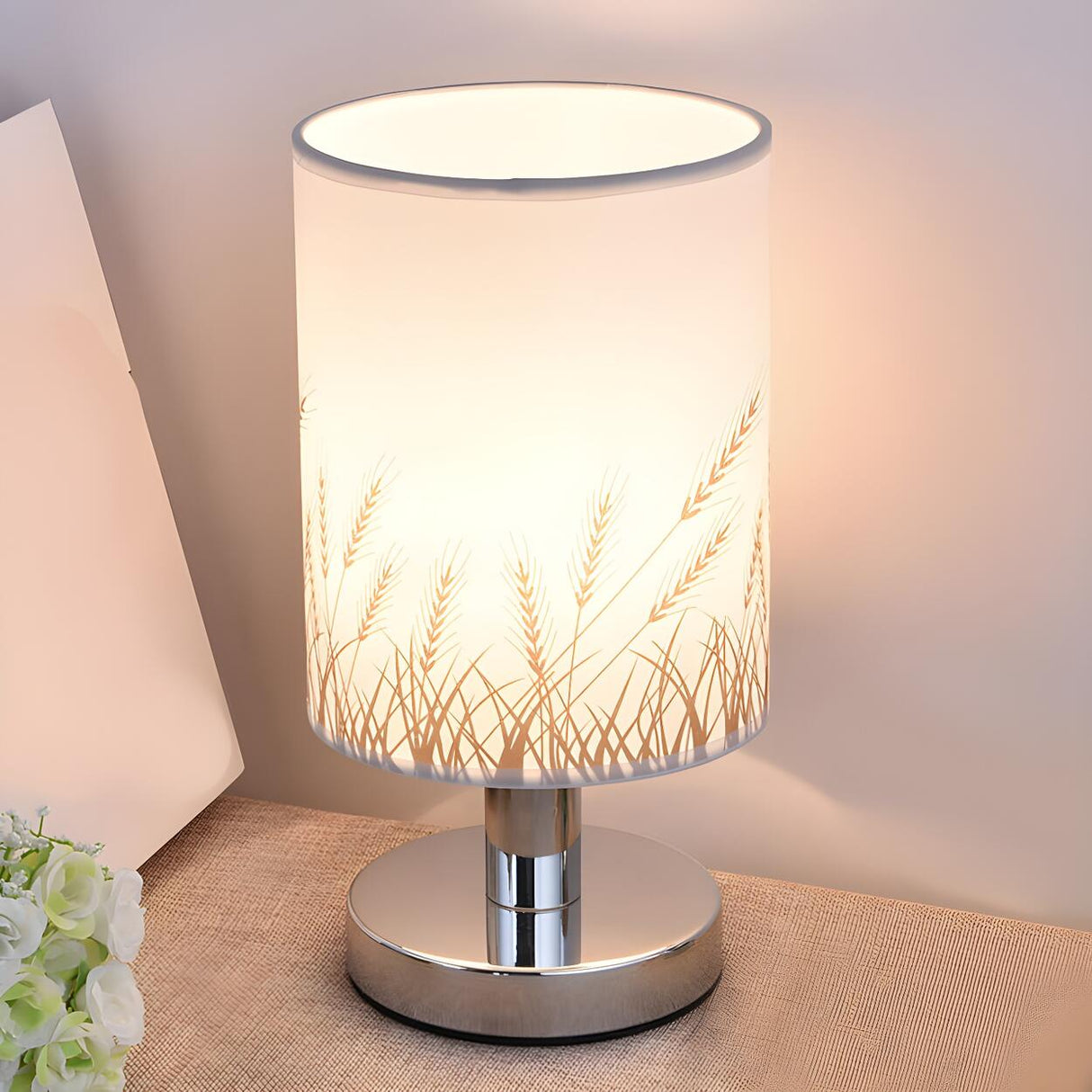 Elegant Fabric Cylinder Shape Grass Decor Table Lamp Image - 6