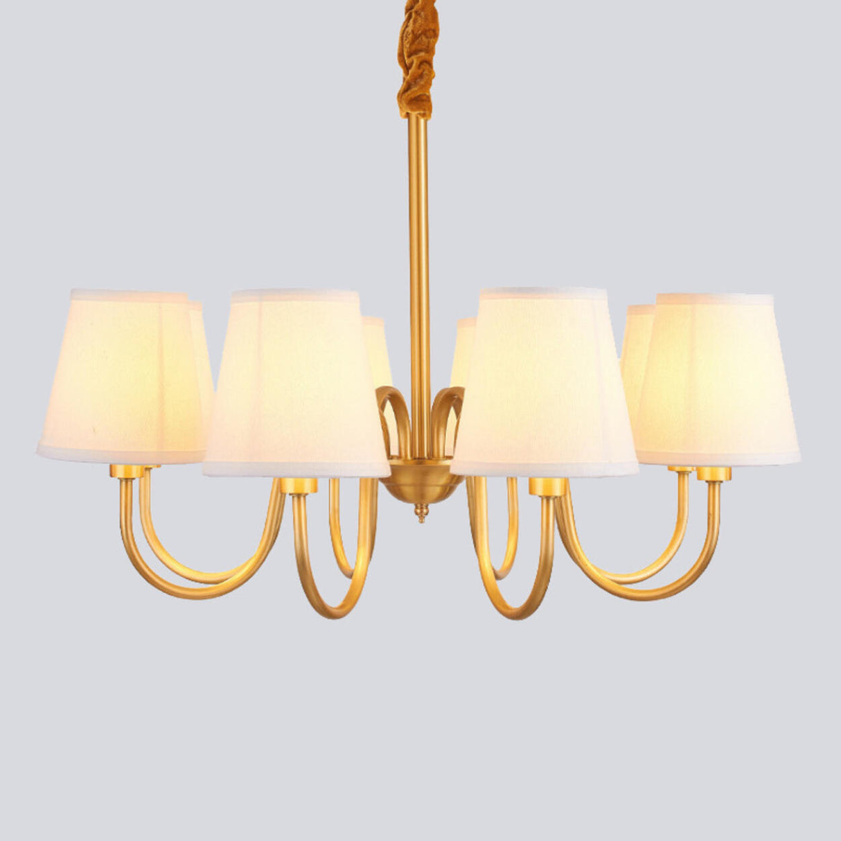 Elegant Fabric Drum Gold Chain Metal Chandelier Image - 11