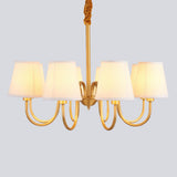 Elegant Fabric Drum Gold Chain Metal Chandelier Image - 11