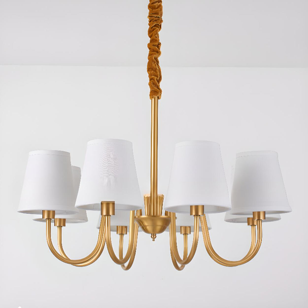 Elegant Fabric Drum Gold Chain Metal Chandelier Image - 12