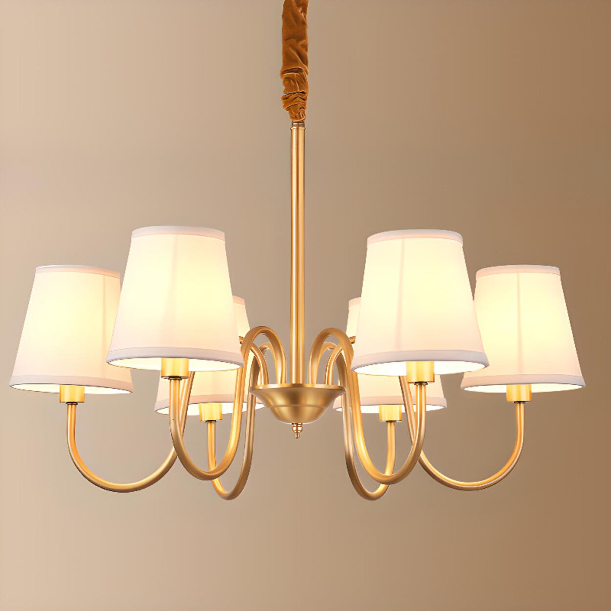 Elegant Fabric Drum Gold Chain Metal Chandelier Image - 13