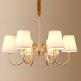 Elegant Fabric Drum Gold Chain Metal Chandelier Image - 13