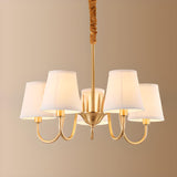 Elegant Fabric Drum Gold Chain Metal Chandelier Image - 14