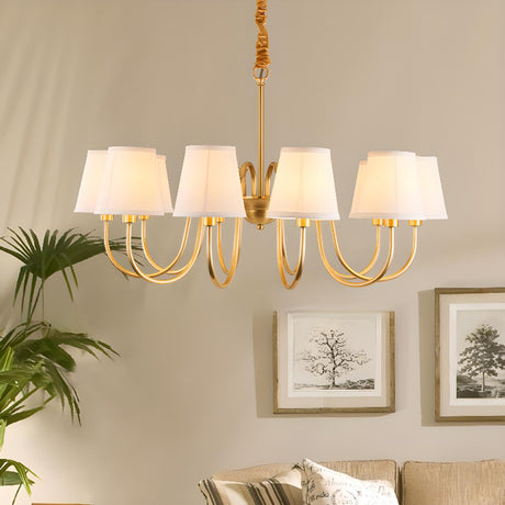 Elegant Fabric Drum Gold Chain Metal Chandelier Image - 2