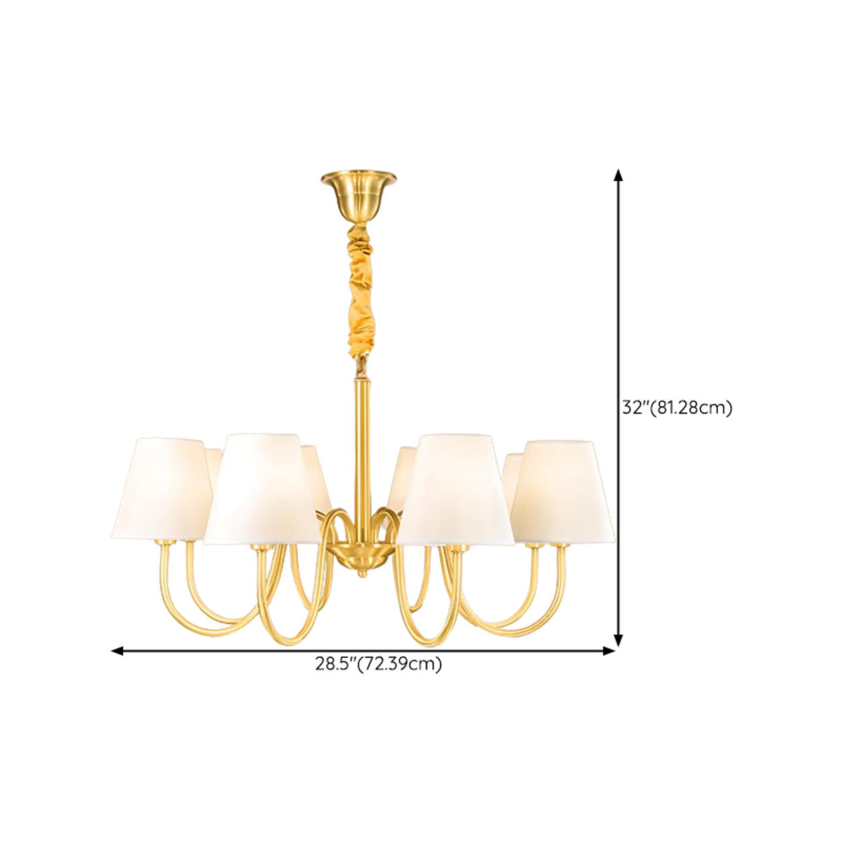 Elegant Fabric Drum Gold Chain Metal Chandelier Image - 24