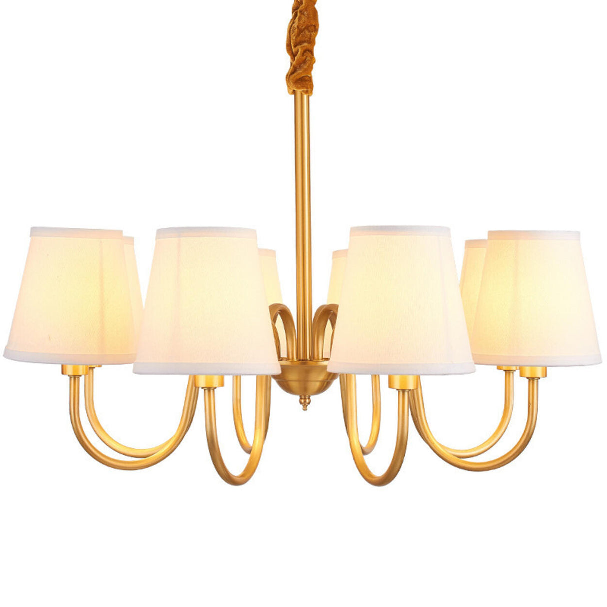 Elegant Fabric Drum Gold Chain Metal Chandelier Image - 5