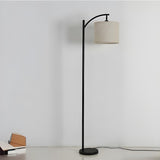 Elegant Fabric Drum Shade Black Metal Floor Lamp Image - 3