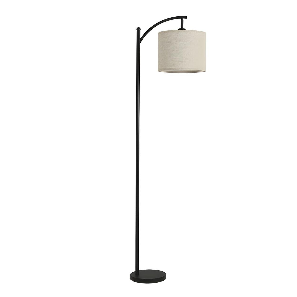 Elegant Fabric Drum Shade Black Metal Floor Lamp Image - 4