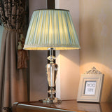 Elegant Fabric Lampshade Crystal Base Bedside Table Lamp Image - 11