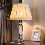 Elegant Fabric Lampshade Crystal Base Bedside Table Lamp Image - 12