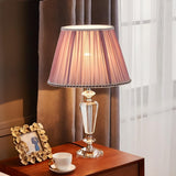 Elegant Fabric Lampshade Crystal Base Bedside Table Lamp Image - 6