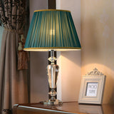 Elegant Fabric Lampshade Crystal Base Bedside Table Lamp Image - 7