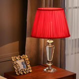 Elegant Fabric Lampshade Crystal Base Bedside Table Lamp Image - 8