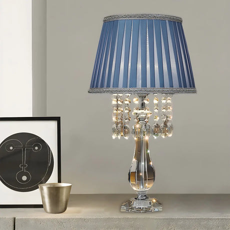 Elegant Fabric Pleated Shade Crystal Decor Table Lamp Image - 1