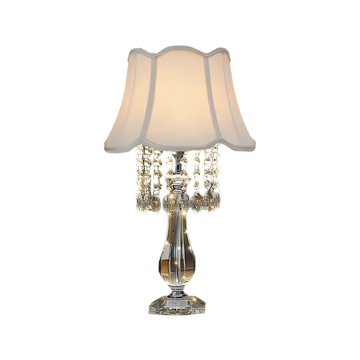 Elegant Fabric Pleated Shade Crystal Decor Table Lamp Image - 10