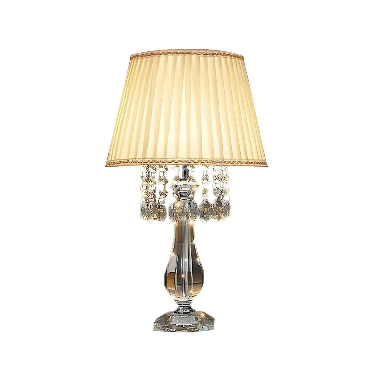 Elegant Fabric Pleated Shade Crystal Decor Table Lamp Image - 15