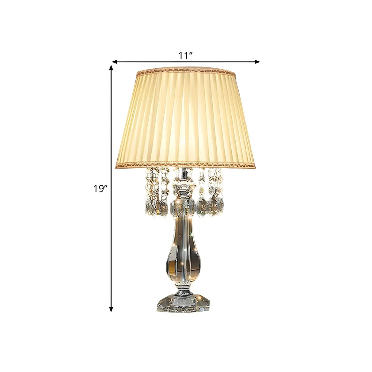 Elegant Fabric Pleated Shade Crystal Decor Table Lamp Image - 18