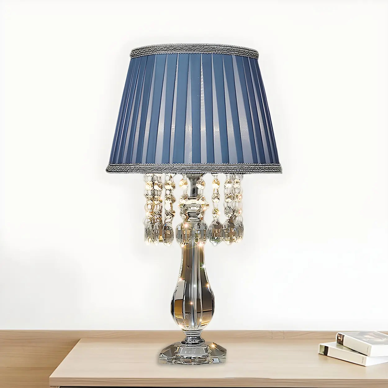 Elegant Fabric Pleated Shade Crystal Decor Table Lamp Image - 2