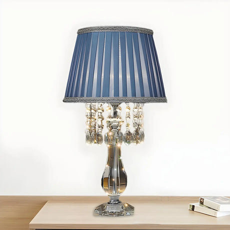 Elegant Fabric Pleated Shade Crystal Decor Table Lamp Image - 2