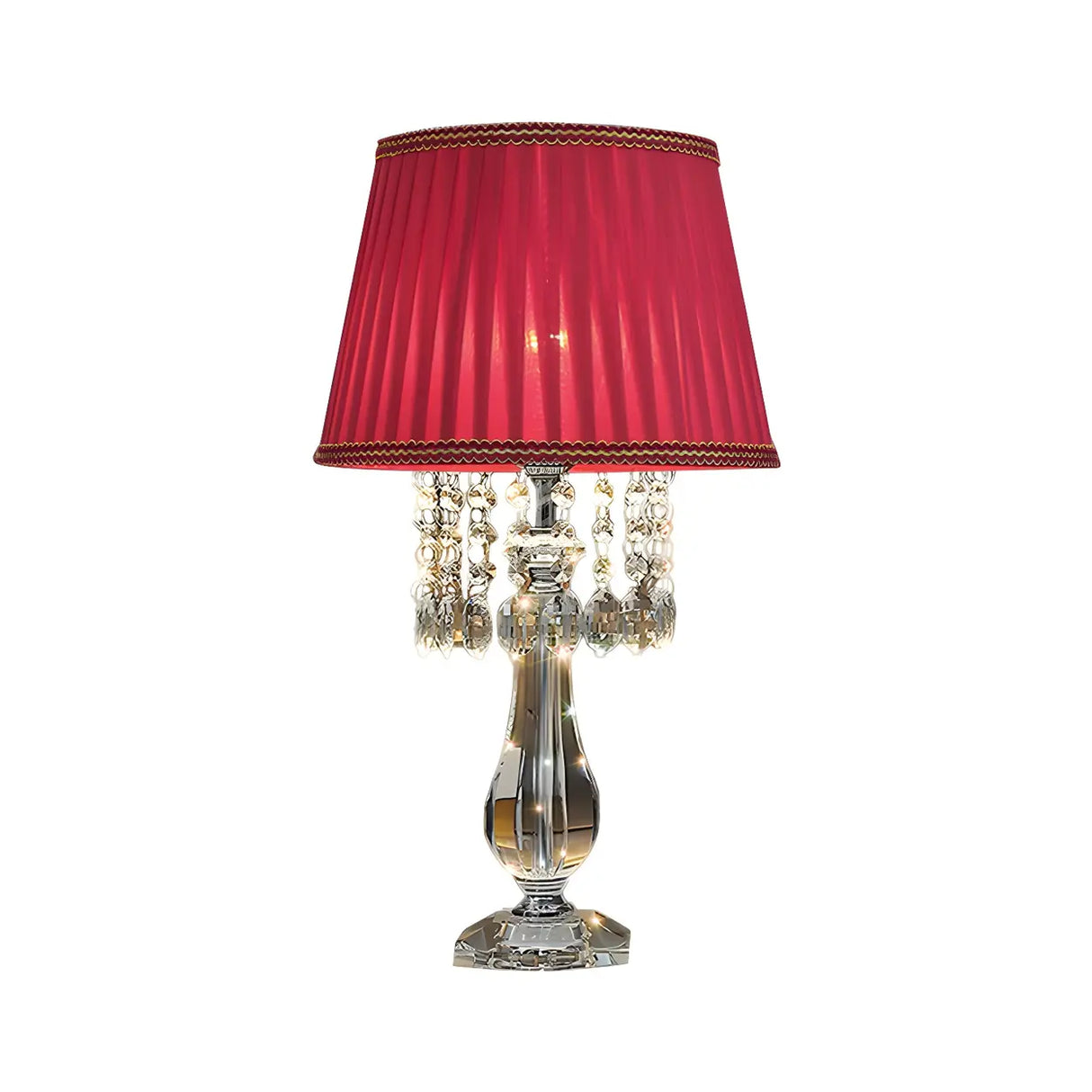 Elegant Fabric Pleated Shade Crystal Decor Table Lamp Image - 7