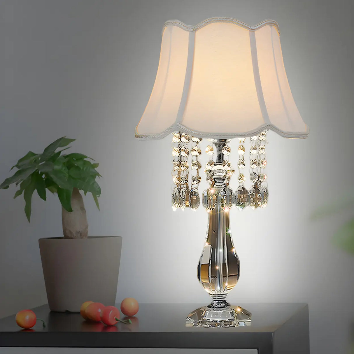 Elegant Fabric Pleated Shade Crystal Decor Table Lamp Image - 8