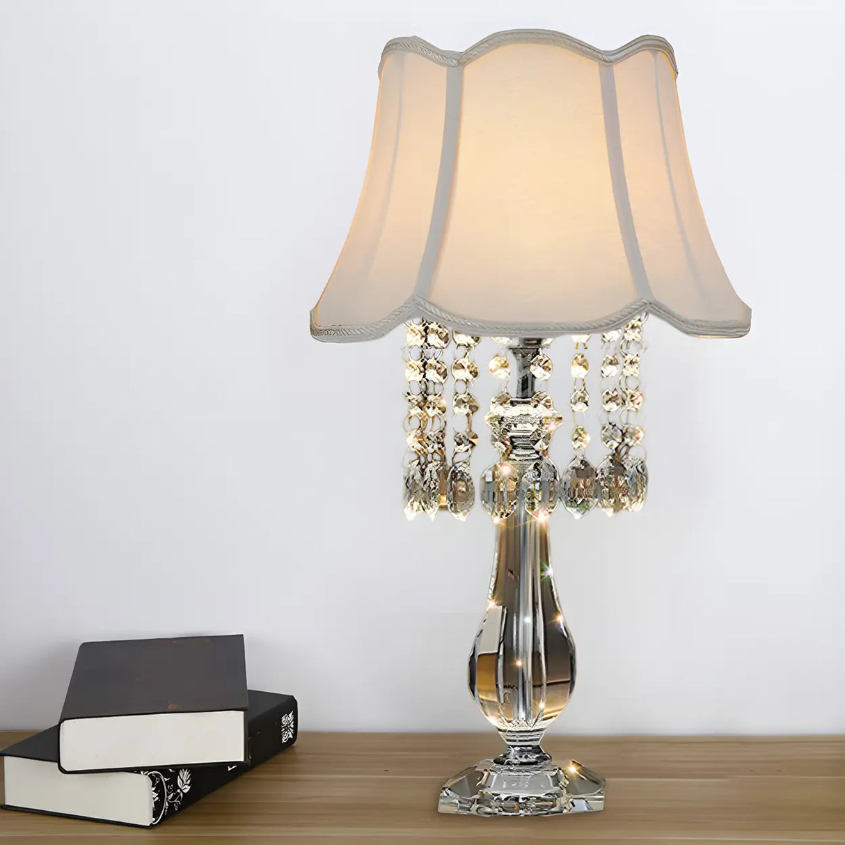 Elegant Fabric Pleated Shade Crystal Decor Table Lamp Image - 9